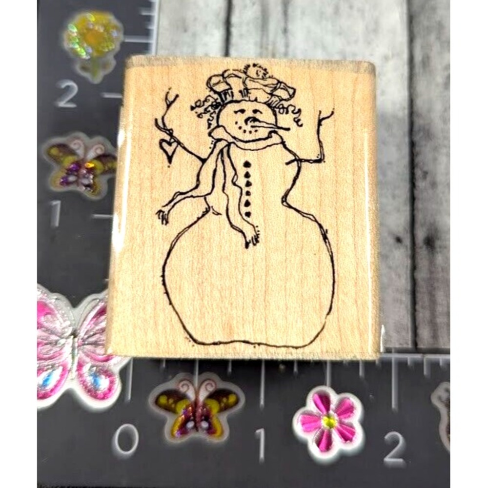 Stampin' Up! Snowman Lady Heart Hat Rubber Stamp Wood #D10